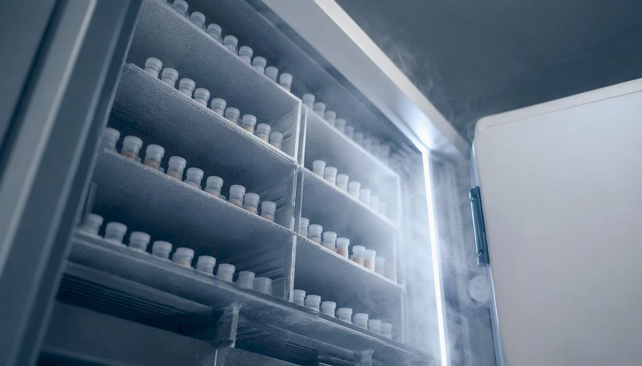 Plasma aliquots stored in lab freezer