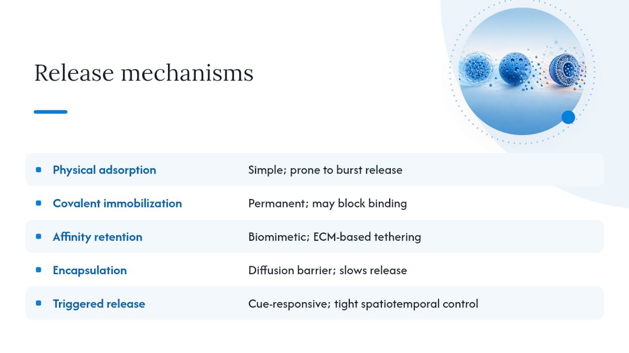 Five growth factor release mechanisms compared
